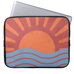 Housse Pour Ordinateur Portable arrière - plan vintage avec mer et soleil. Rétro é