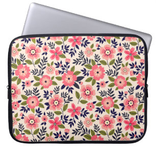 Housse Pour Ordinateur Portable arrière - plan vintage floral, fleurs rose chatoya