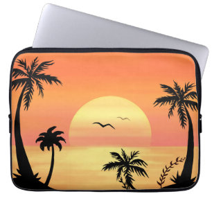Housse Pour Ordinateur Portable Art de la silhouette de palmier au coucher du sole