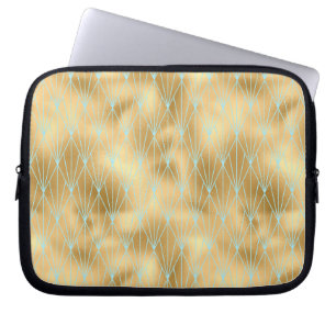 Housse Pour Ordinateur Portable Art Déco Diamond Motif 2, Or & Turquoise