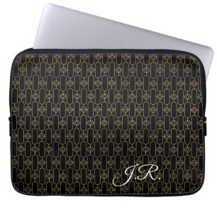 Housse Pour Ordinateur Portable Art Déco personnalisé or et noir