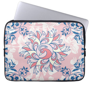 Housse Pour Ordinateur Portable Art Floral bleu et rose, Vie Lumineuse