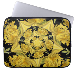 Housse Pour Ordinateur Portable Art fractal azaléen jaune et noir