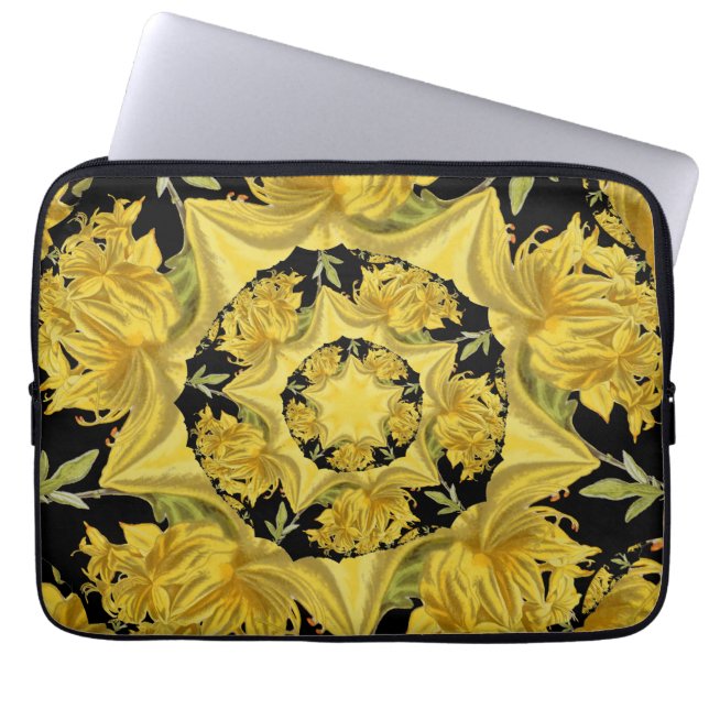 Housse Pour Ordinateur Portable Art fractal azaléen jaune et noir (Devant)