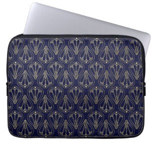 Housse Pour Ordinateur Portable Art Nouveau Marine Bleu et or