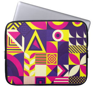 Housse Pour Ordinateur Portable Art pop, formes géométriques colorées.