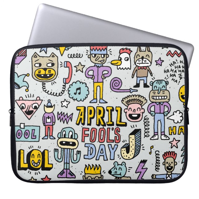 Housse Pour Ordinateur Portable Avril Fools : Jeu de Doodles Colorés. (Devant)