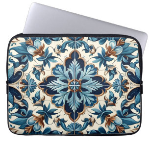 Housse Pour Ordinateur Portable Azulejo Porcelain Carrelage bleu Motif méditerrané
