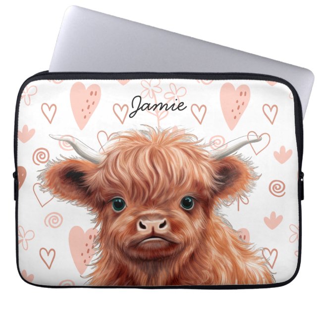 Housse Pour Ordinateur Portable Baby Highland Cow Nom personnalisé (Devant)