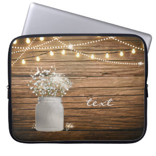Housse Pour Ordinateur Portable Baby's Breath Floral in Rustic Mason Jar & Lights
