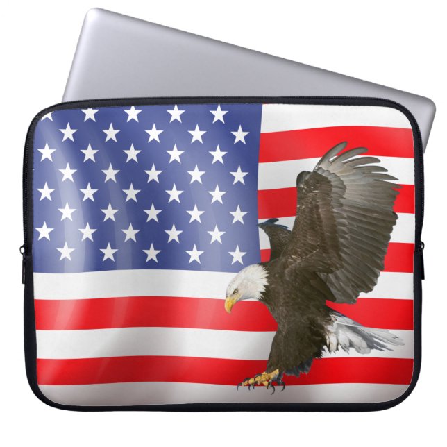 Housse Pour Ordinateur Portable Bald Eagle sur le drapeau américain (Devant)