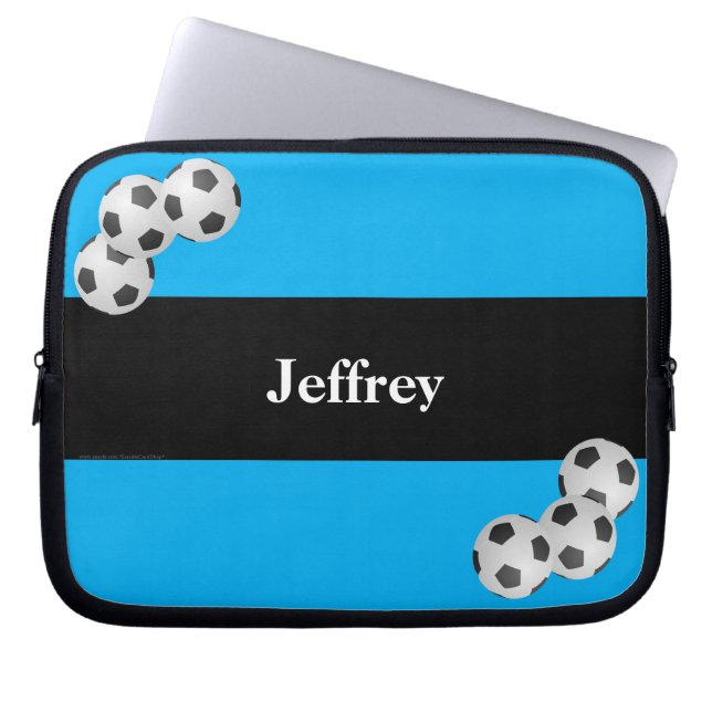 Housse Pour Ordinateur Portable Balle de football, Nom, Ordinateur bleu et noir (Devant)