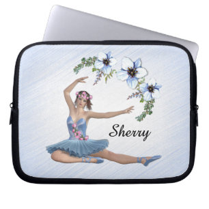 Housse Pour Ordinateur Portable Ballerina en bleu Nom personnel