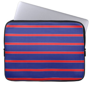 Housse Pour Ordinateur Portable Bande rouge et blanche sur bleu marine