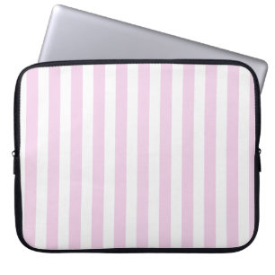 Housse Pour Ordinateur Portable Bandes de bonbons rose pâle et blanc