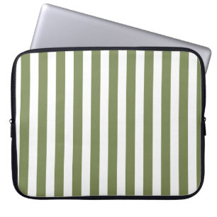 Housse Pour Ordinateur Portable Bandes de bonbons vert olive et blanc