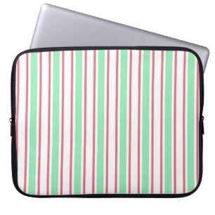 Housse Pour Ordinateur Portable Bandes de bonbons vert, rose et blanc à la menthe