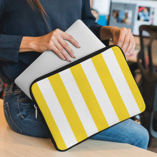 Housse Pour Ordinateur Portable Bandes Jaunes, Blancs, Motif rayé