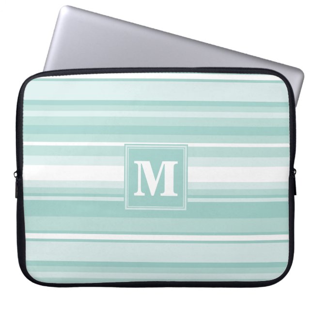 Housse Pour Ordinateur Portable Bandes vertes de menthe monogramme (Devant)