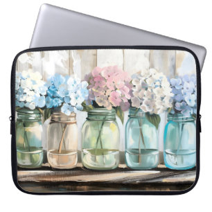 Housse Pour Ordinateur Portable Barres Mason en fleurs vintages Hydrangea