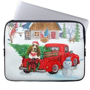 Housse Pour Ordinateur Portable Basset Hound dog In Christmas Delivery Truck Snow