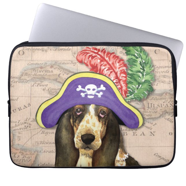 Housse Pour Ordinateur Portable Basset Hound Pirate (Devant)
