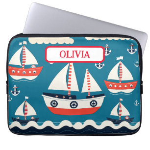 Housse Pour Ordinateur Portable Bateau à voile rouge et blanc mignon avec ancres