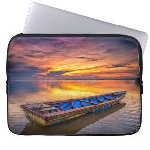 Housse Pour Ordinateur Portable Bateau de pêche à la plage du lever de soleil  