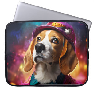 Housse Pour Ordinateur Portable Beagle au chapeau rose
