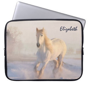 Housse Pour Ordinateur Portable Beau Cheval Blanc Galloping dans la neige