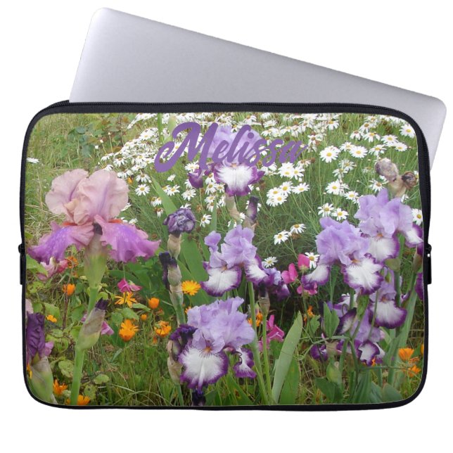 Housse Pour Ordinateur Portable Beau Jardin fleuri pourpre Iris Irises (Devant)