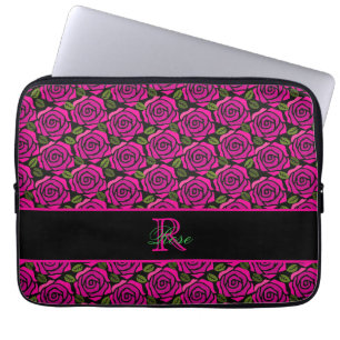Housse Pour Ordinateur Portable Beau Monogramme De Nom De Roses Rose Chaud Féminin