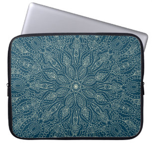Housse Pour Ordinateur Portable Beau ornement en dentelle bleue, joyeux christmasa