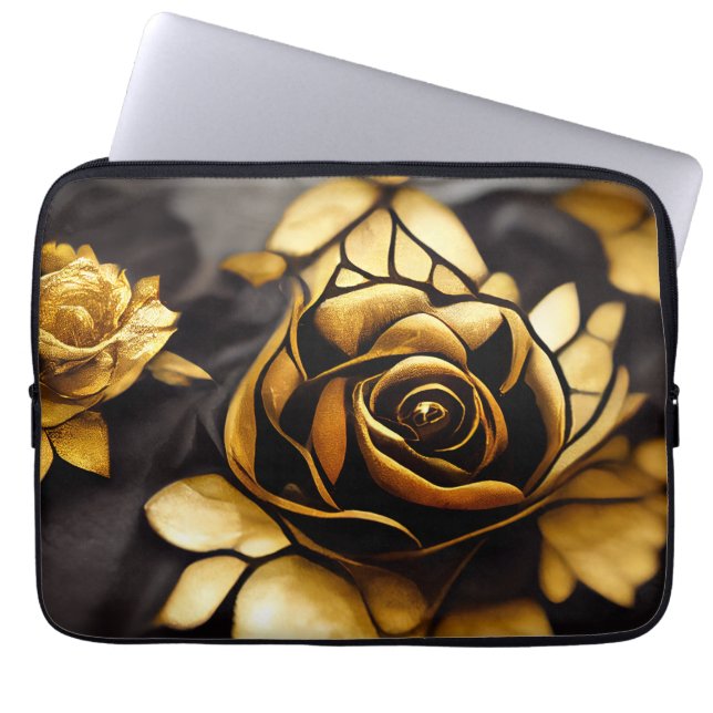 HOUSSE POUR ORDINATEUR PORTABLE BEAU ROSE NOIR & OR (Devant)