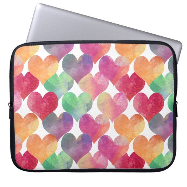 Housse Pour Ordinateur Portable Beaucoup d'amour dans les Coeurs Aquarelle (Devant)