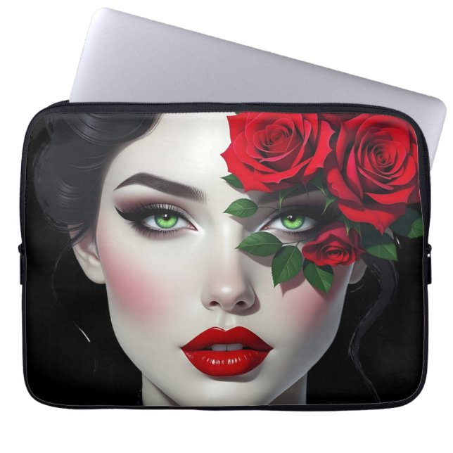 Housse Pour Ordinateur Portable Beautiful Woman with Red Rose (Devant)