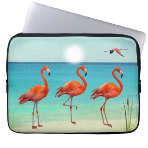 Housse Pour Ordinateur Portable Beaux Flamants roses roses sur la plage