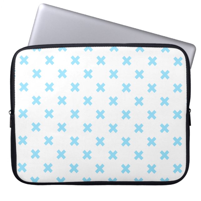 Housse Pour Ordinateur Portable Bébé bleu croix coutures sur blanc (Devant)