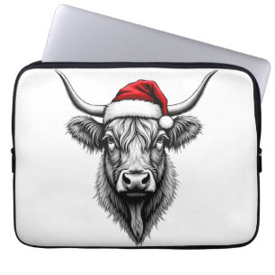 Housse Pour Ordinateur Portable Bébé mignon Highland Cow Noël Santa Cadeaux Xmas