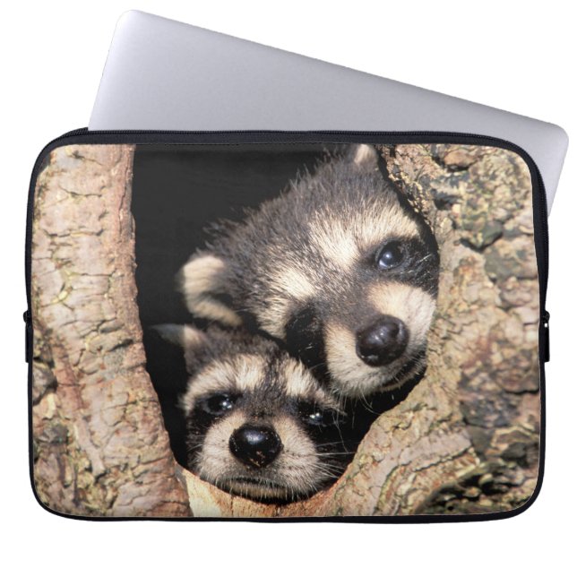 Housse Pour Ordinateur Portable Bébé Raccoons se jetant dans l'arbre (Devant)