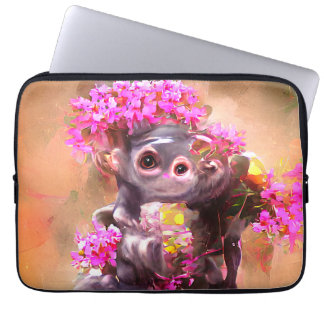 Housse Pour Ordinateur Portable Bébé singe avec fleurs