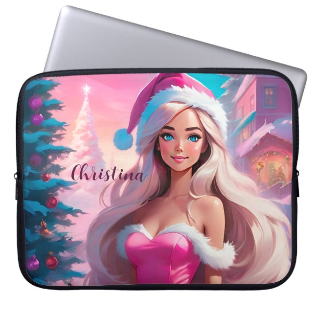 Housse Pour Ordinateur Portable Belle fille de Noël rose 01 (Devant)