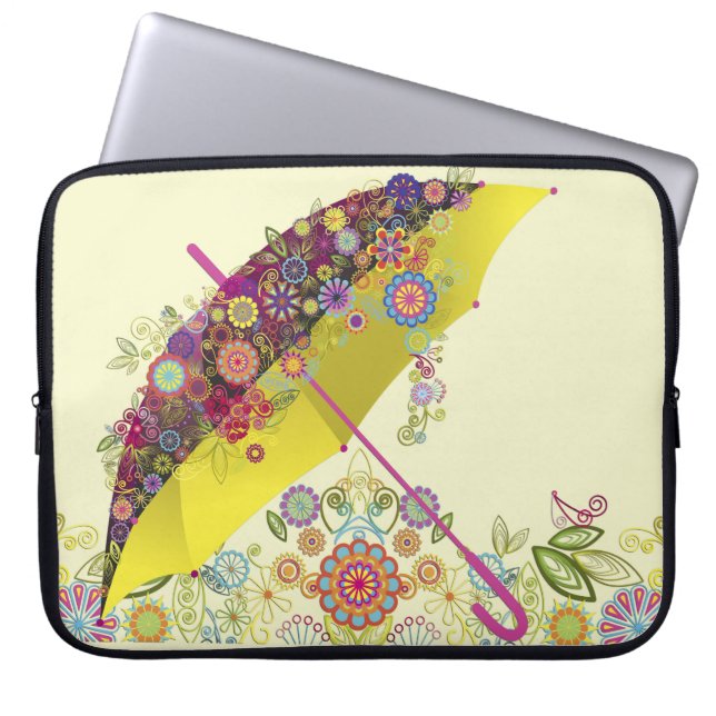 Housse Pour Ordinateur Portable Belle Fleur & Oiseau Parapluie/Parasol (Devant)
