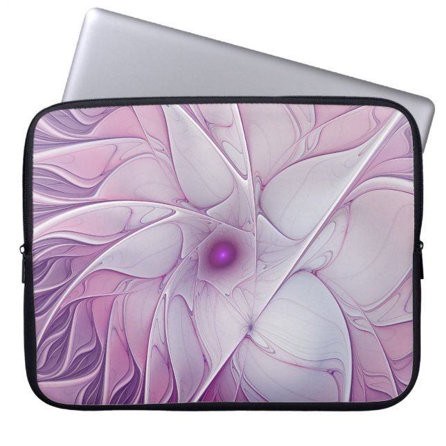 Housse Pour Ordinateur Portable Belle Fleur rose moderne Fractal Art Abstrait (Devant)