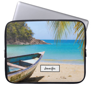 Housse Pour Ordinateur Portable Belle plage tropicale avec bateau à rames