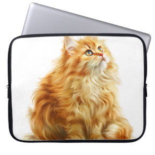 HOUSSE POUR ORDINATEUR PORTABLE BELLE TABLE ORANGE LONGUE HAITE CHAT