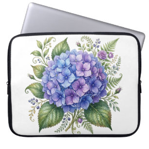 HOUSSE POUR ORDINATEUR PORTABLE BELLES FLEURS D'HORTENSIA D'ÉTÉ BLEU VIOLET