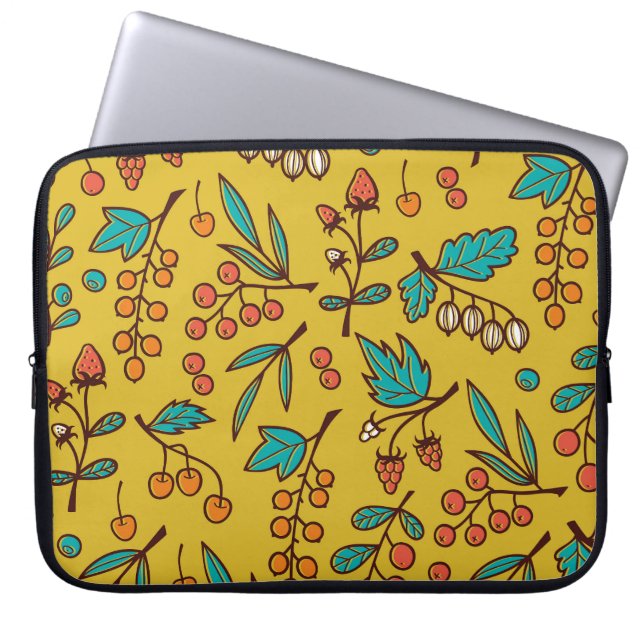 Housse Pour Ordinateur Portable Berries sur branches, motif naturel sans soudure. (Devant)