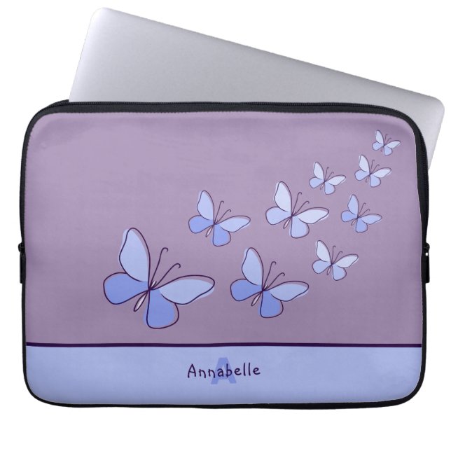 Housse Pour Ordinateur Portable Beurre en bleu - Nom et initiale (Devant)