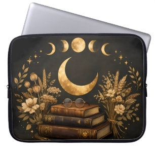 Housse Pour Ordinateur Portable Bibliothèque Mystique Dorée & Art Botanique Boho d